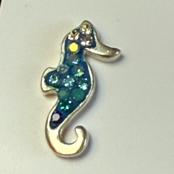 Sterling Silver Seahorse Stud Earrings Austrian Crystals Blue Glass Mosaico - Picture 5 of 7